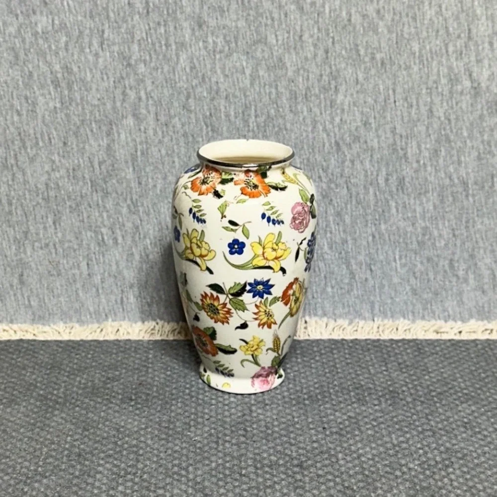 VTG Cottagecore Floral Ceramic Bud Vase Multi Color Poppies Morning Glory
